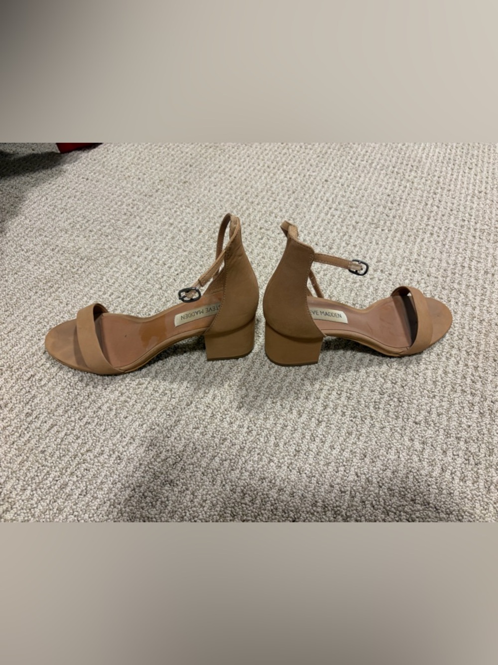 Steve Madden Neutral Tan Low Block Heel Sandals with Ankle Buckle